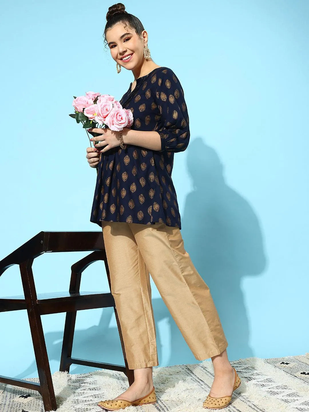 Gold Solid Silk Trousers