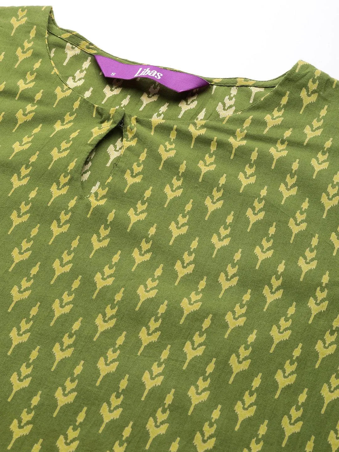 Green Printed Cotton Straight Suit With Dupatta