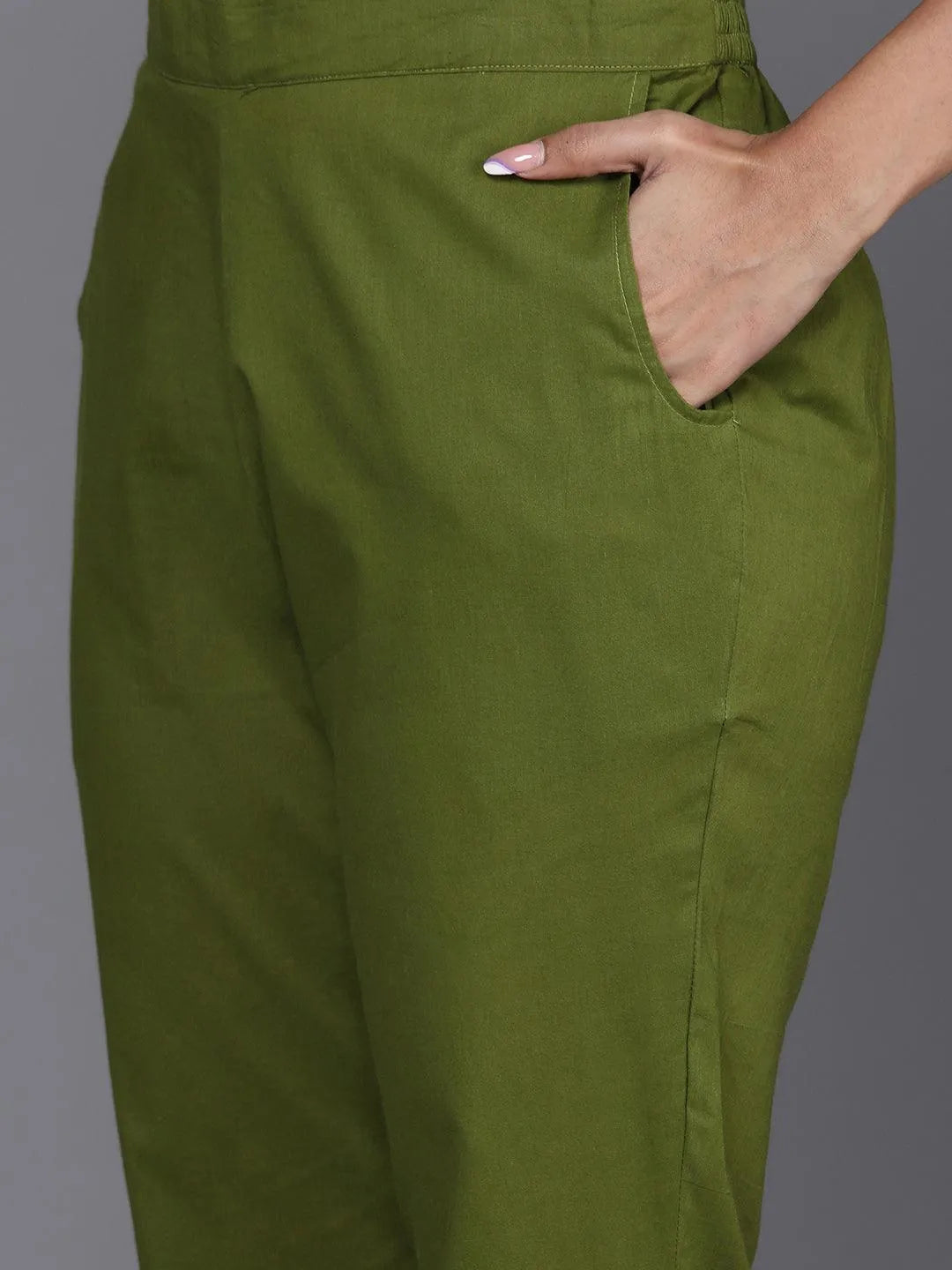 Green Printed Cotton Straight Suit With Dupatta