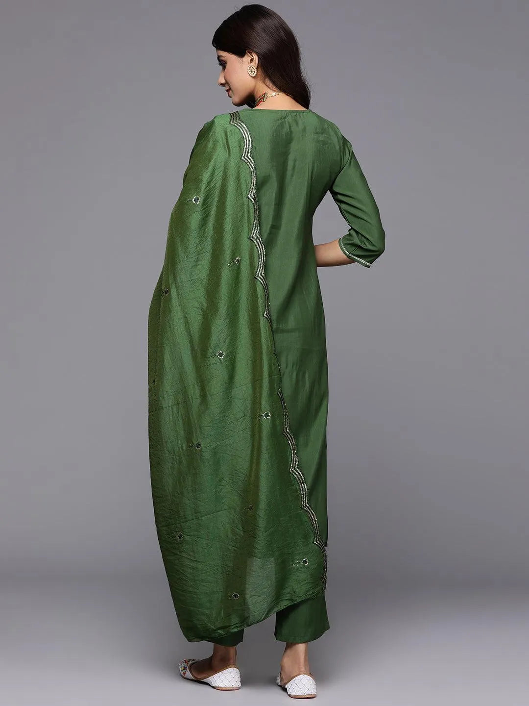 Green Yoke Design Silk Blend Straight Suit With Dupatta