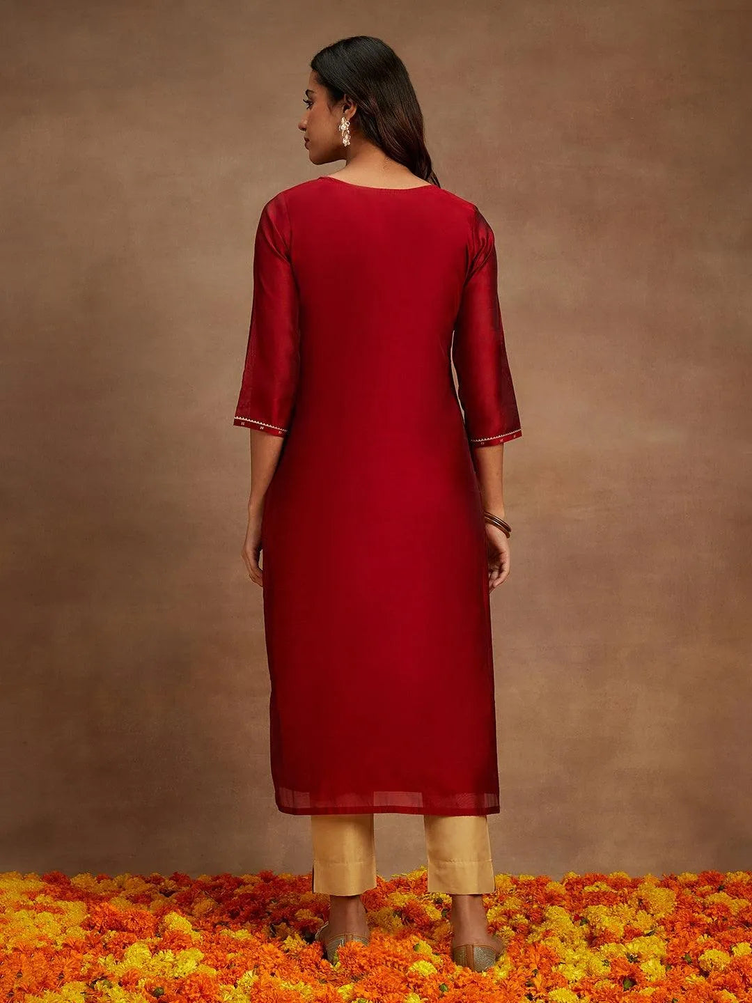 Maroon Chanderi Silk Woven Design Kurta