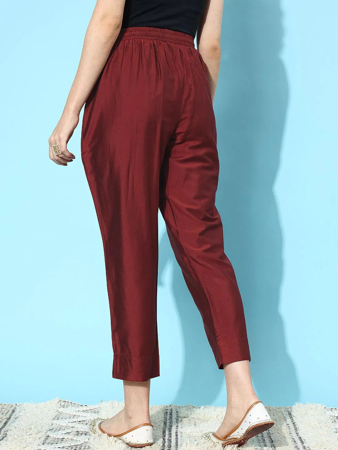 Maroon Solid Silk Trousers