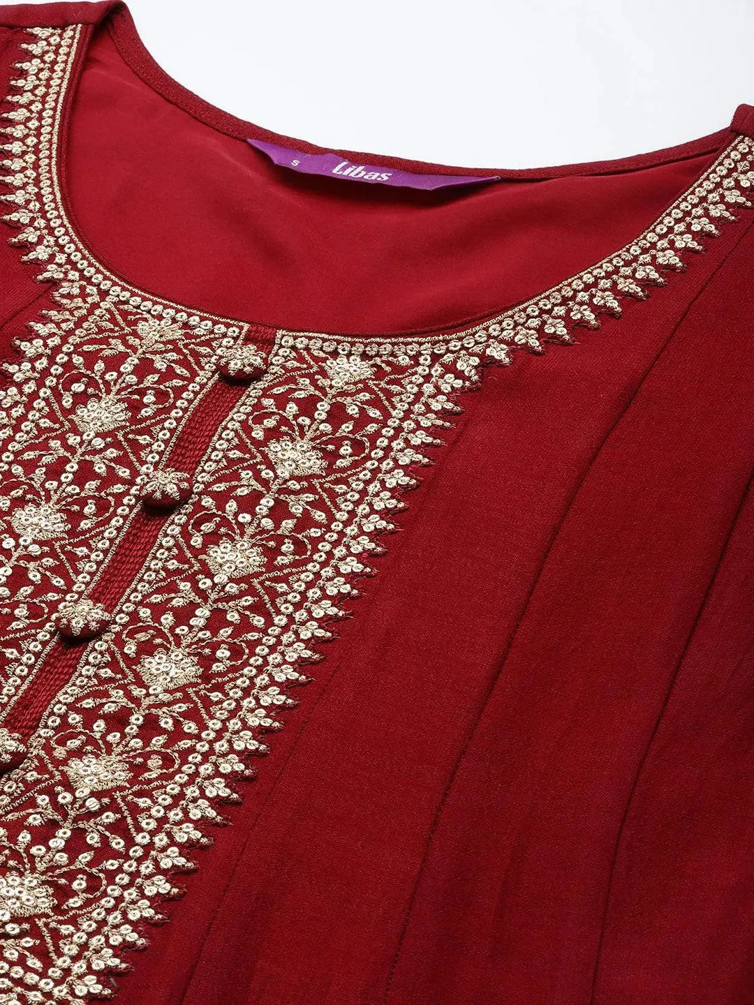 Maroon Yoke Design Silk Blend Anarkali Suit Set With Dupatta