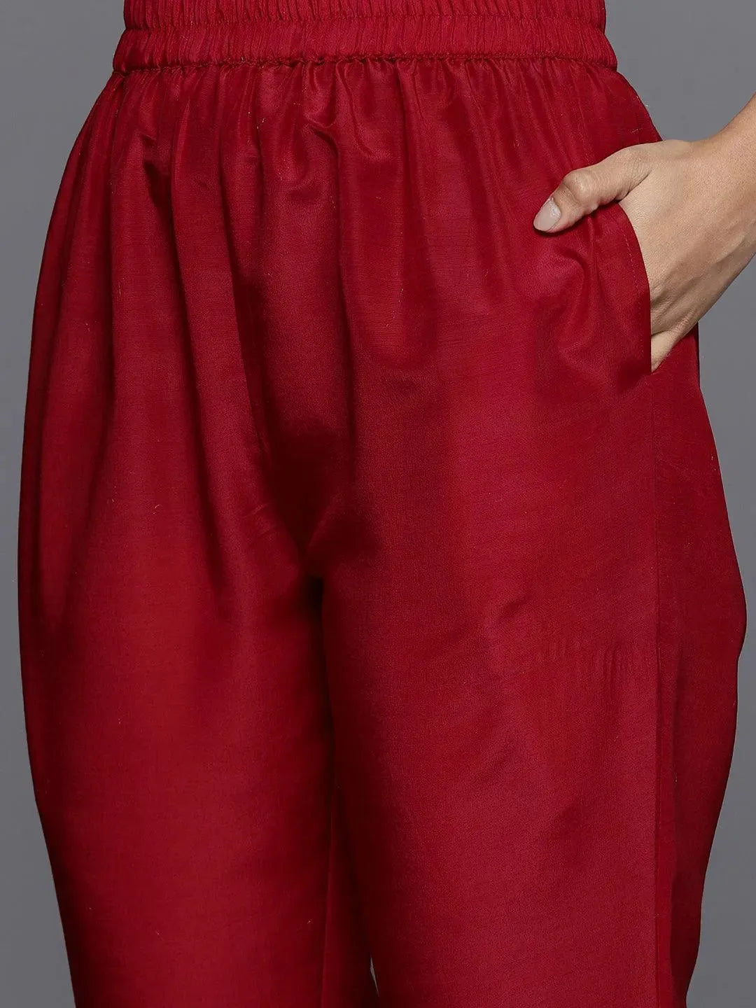 Maroon Yoke Design Silk Blend Anarkali Suit Set With Dupatta