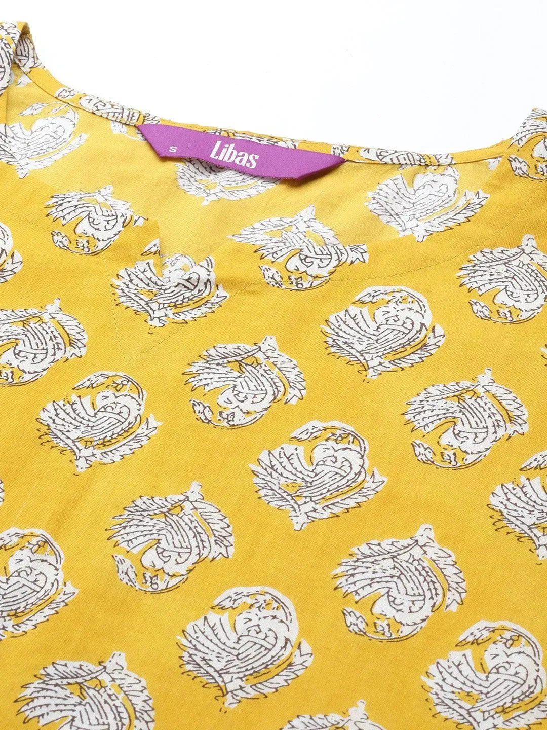 Mustard Printed Cotton Night Suit