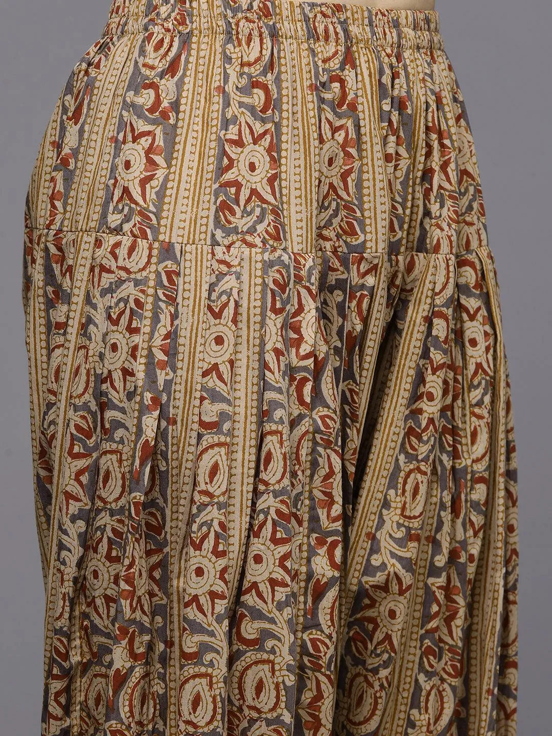 Mustard Printed Cotton Straight Suit With Dupatta