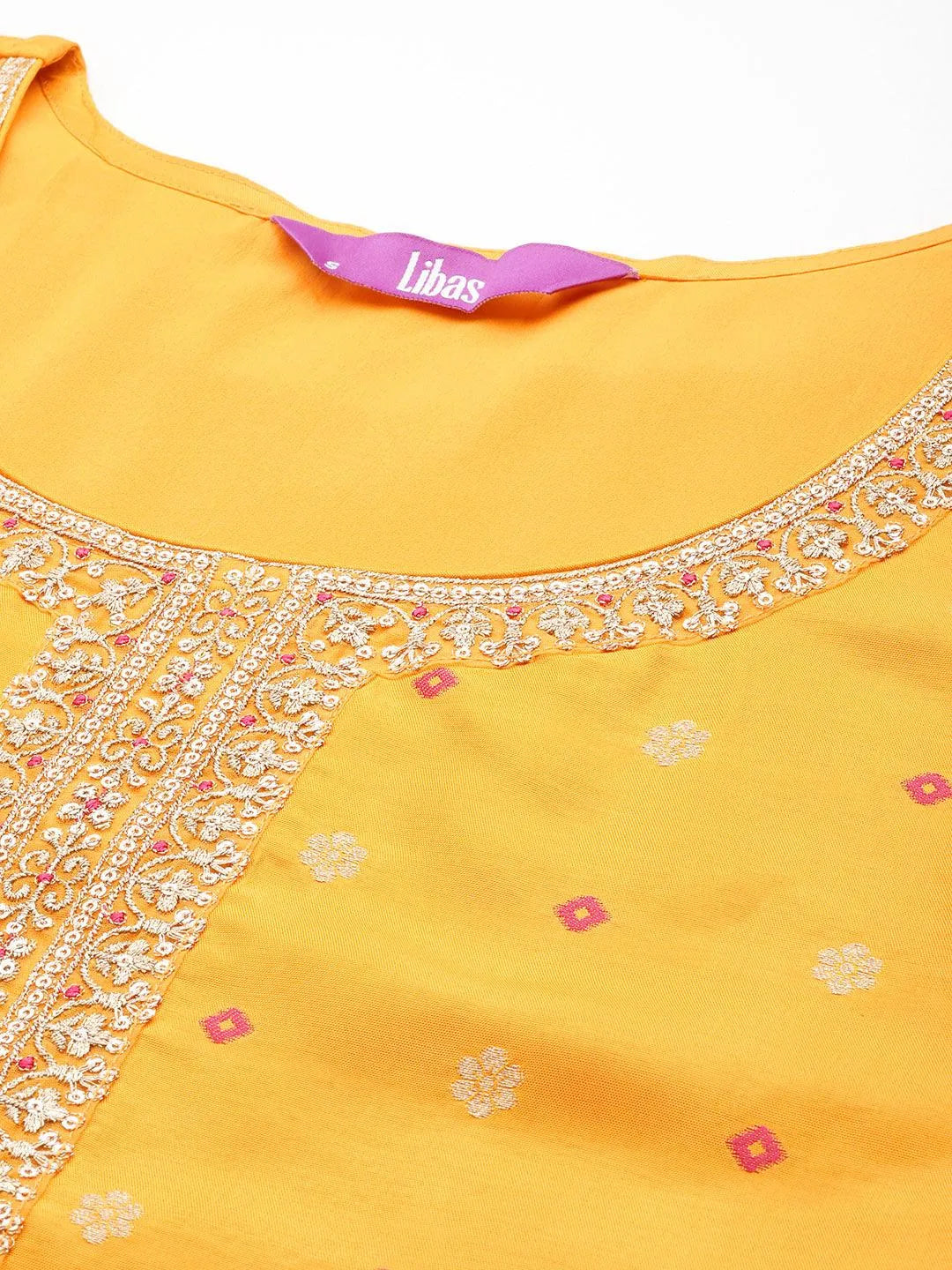 Mustard Woven Design Silk Straight Suit With Dupatta