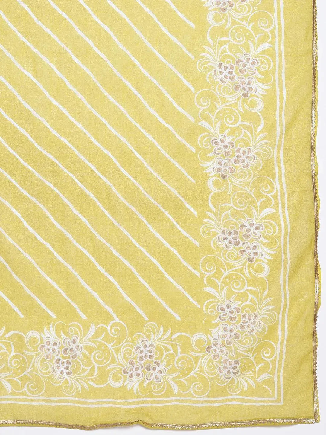 Mustard Yoke Design Cotton A-Line Kurta With Palazzos & Dupatta