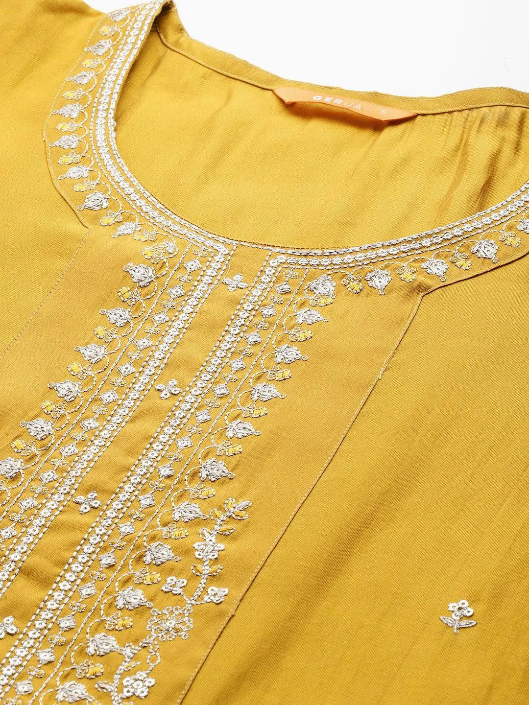 Mustard Yoke Design Silk Blend Straight Suit With Dupatta