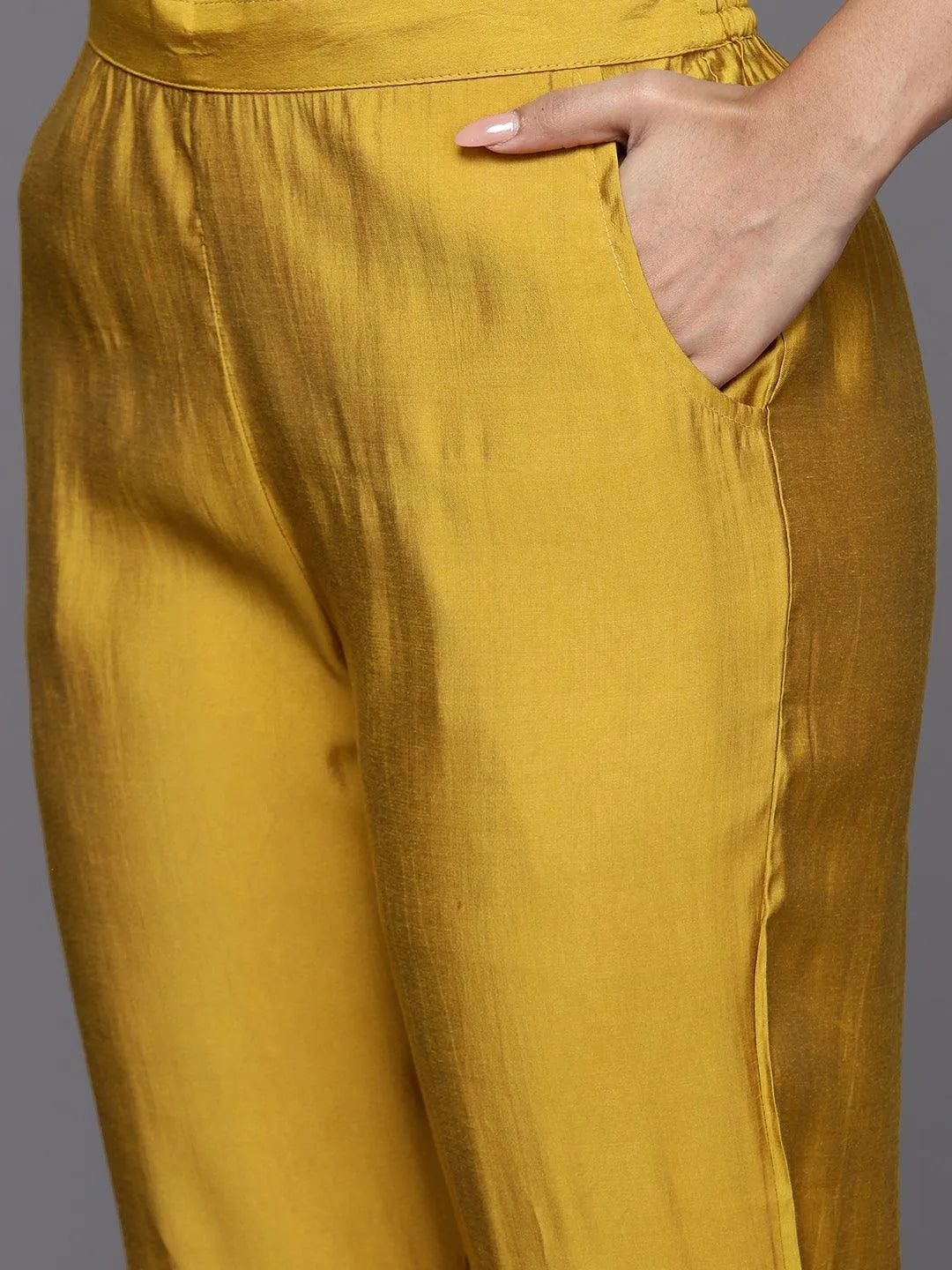 Mustard Yoke Design Silk Blend Straight Suit With Dupatta