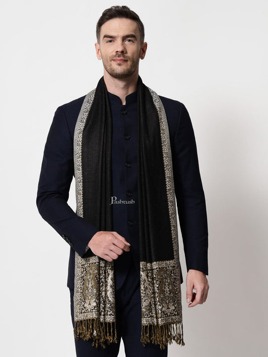 Pashtush mens Bamboo stole, jacquard design, Black