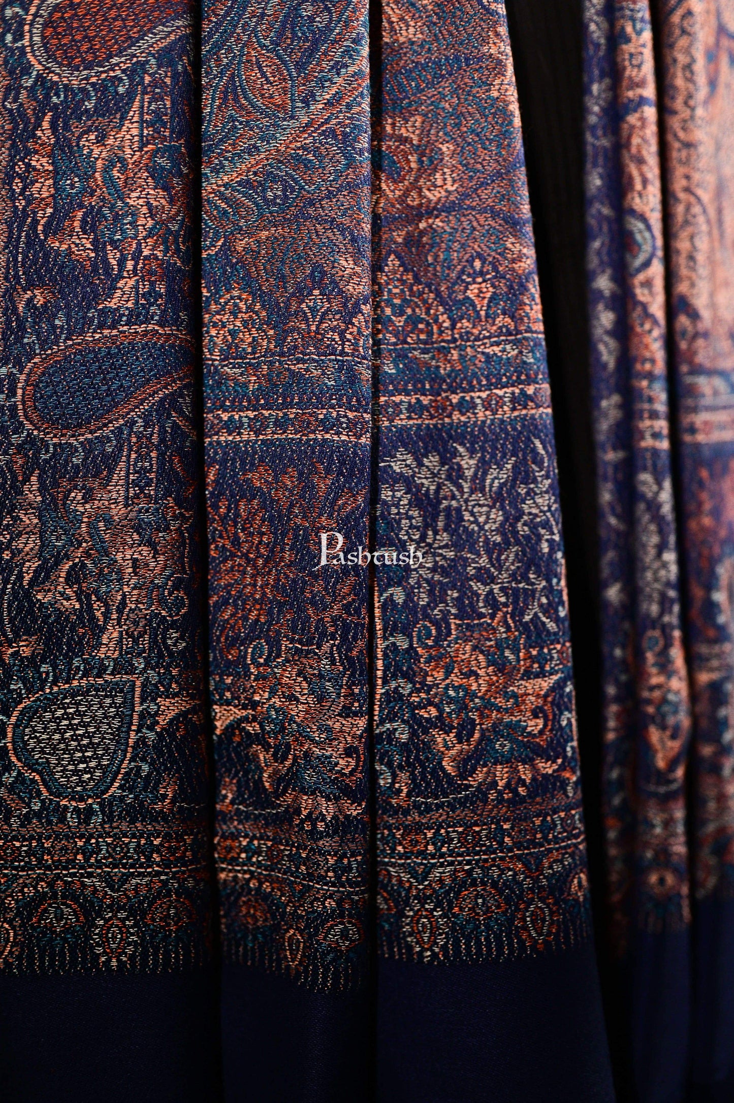 Pashtush Mens Jamawar Stole, Fine Soft Ethnic Stole Navy Blue