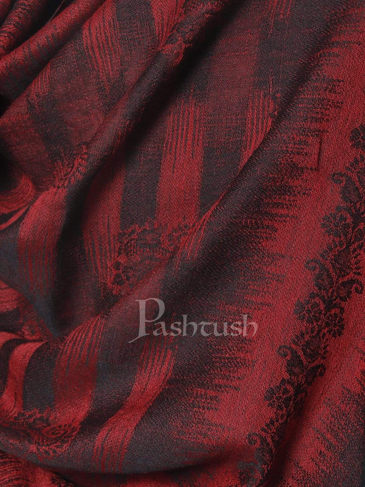 Pashtush Mens Fine Wool Stole, Ikkat Design, Maroon And Black