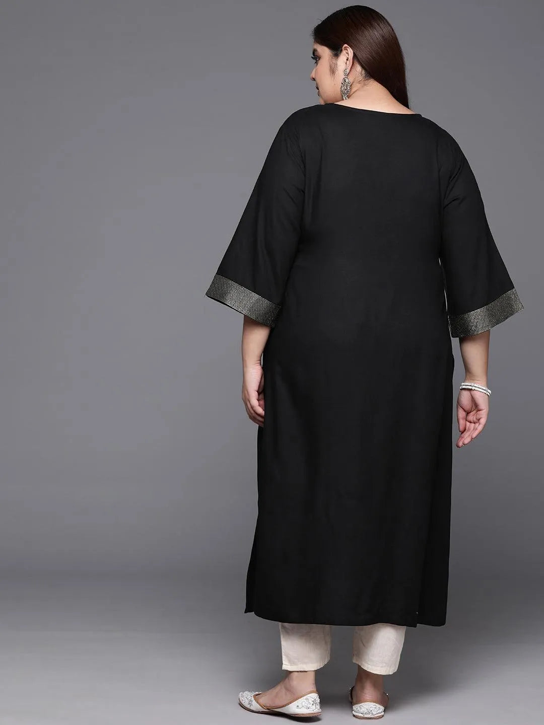 Plus Size Black Solid Rayon Straight Kurta