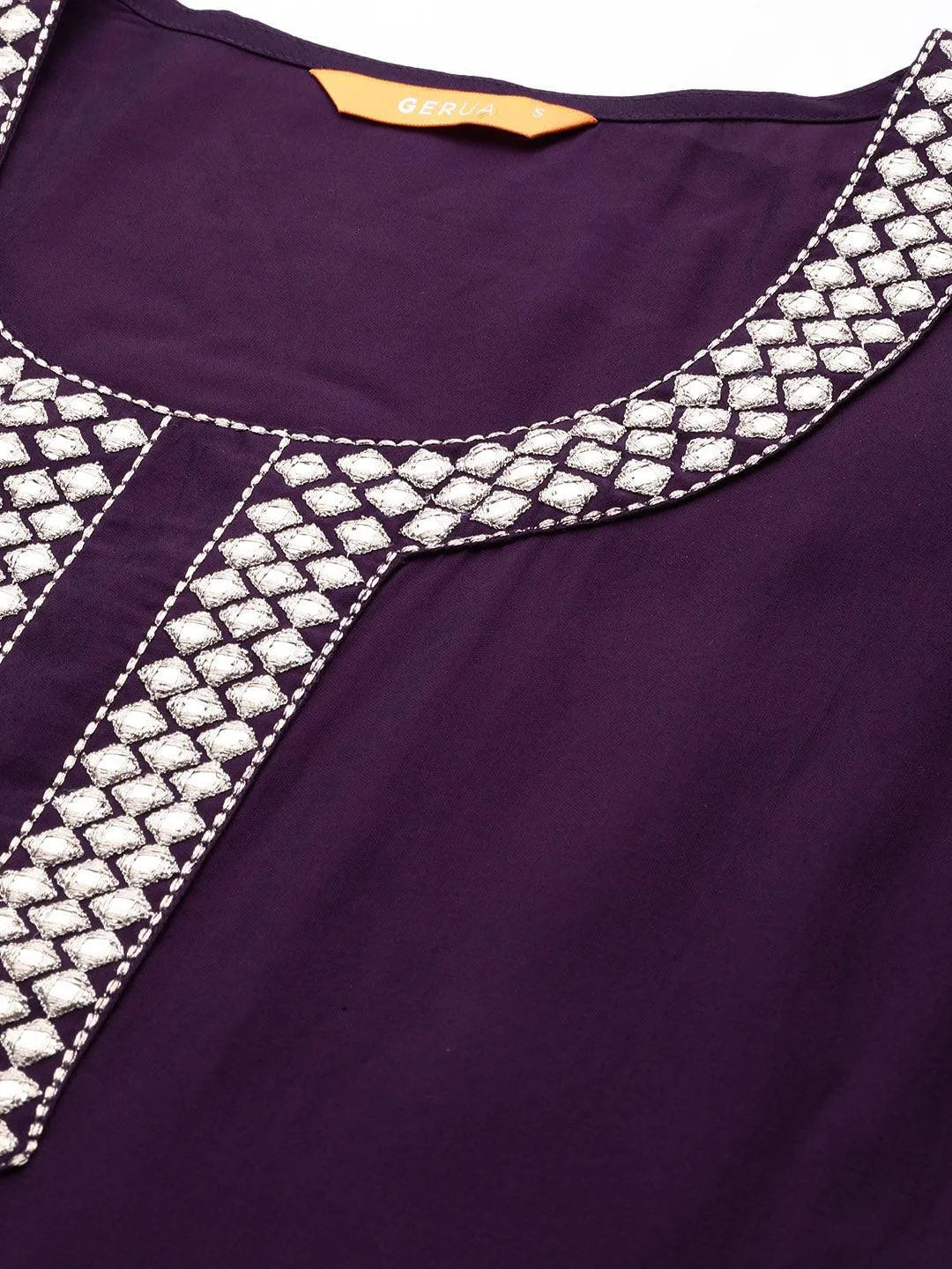 Purple Embroidered Silk Blend Straight Suit With Dupatta