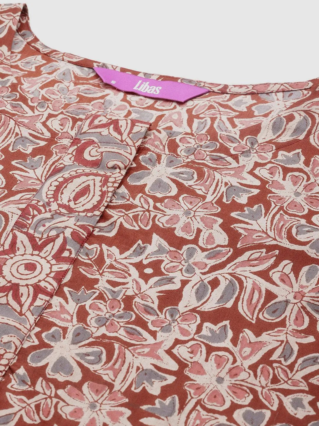 Rust Printed Cotton Straight Suit With Dupatta