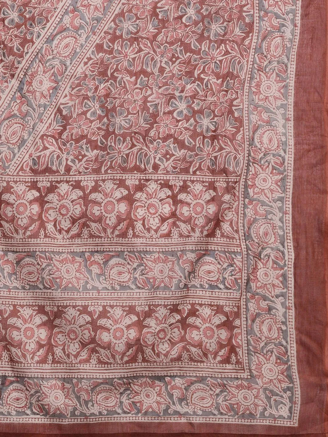 Rust Printed Cotton Straight Suit With Dupatta