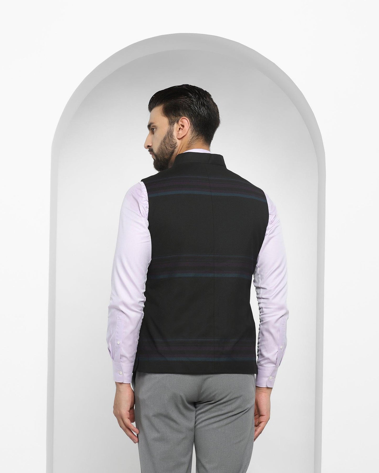 Bandhgala Formal Black Striped Waistcoat - Ariana