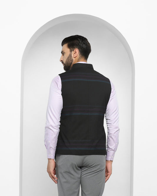 Bandhgala Formal Black Striped Waistcoat - Ariana