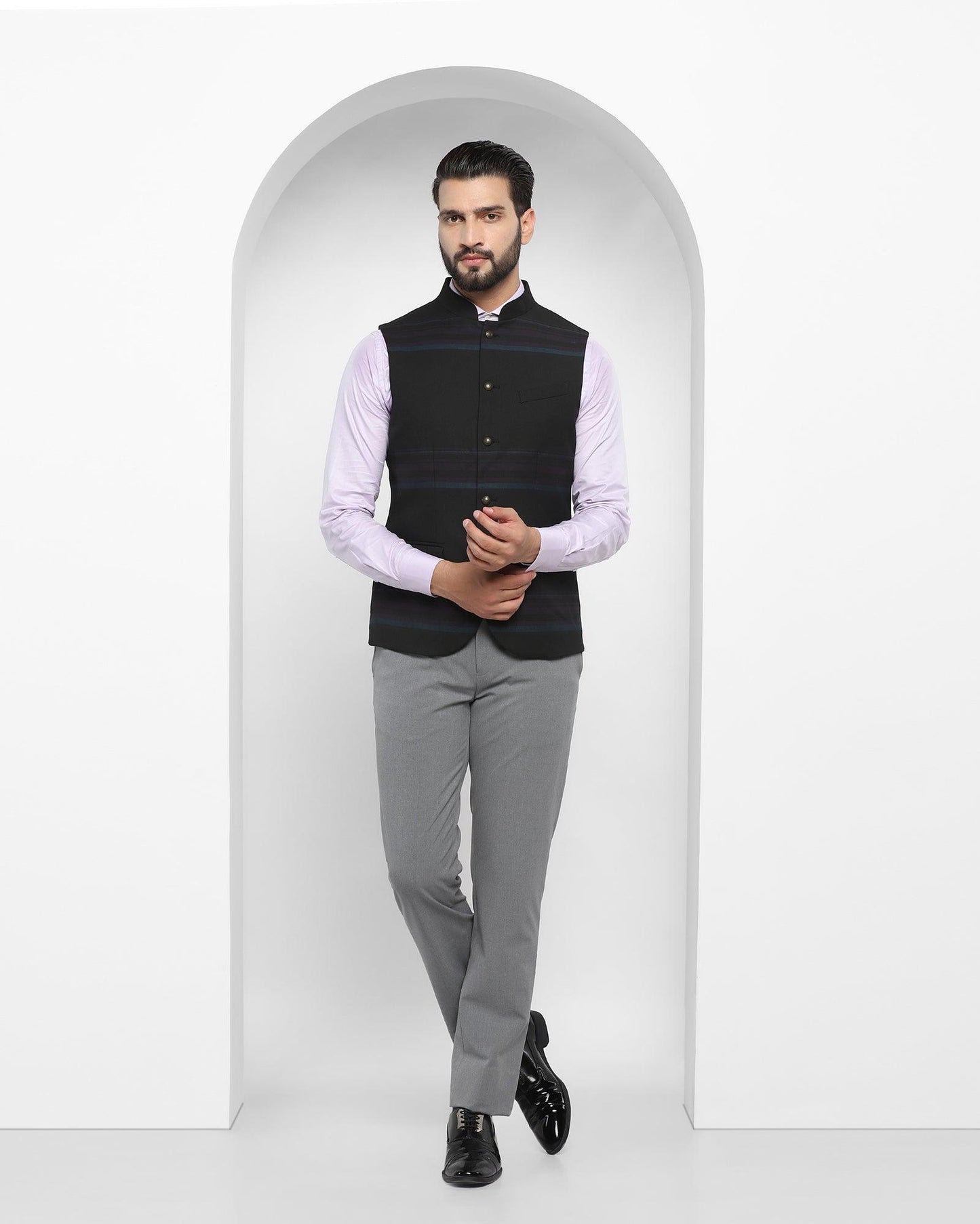 Bandhgala Formal Black Striped Waistcoat - Ariana