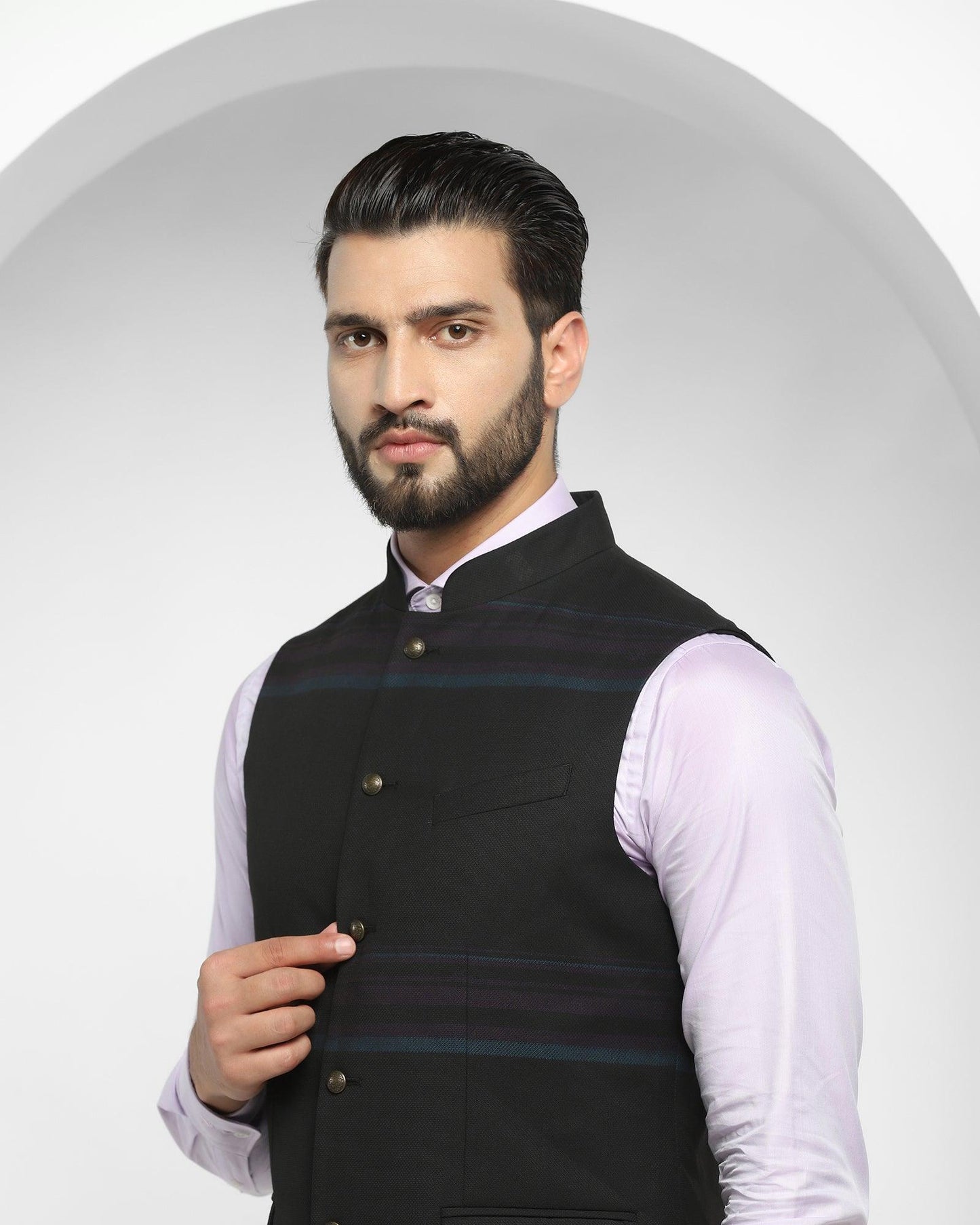 Bandhgala Formal Black Striped Waistcoat - Ariana