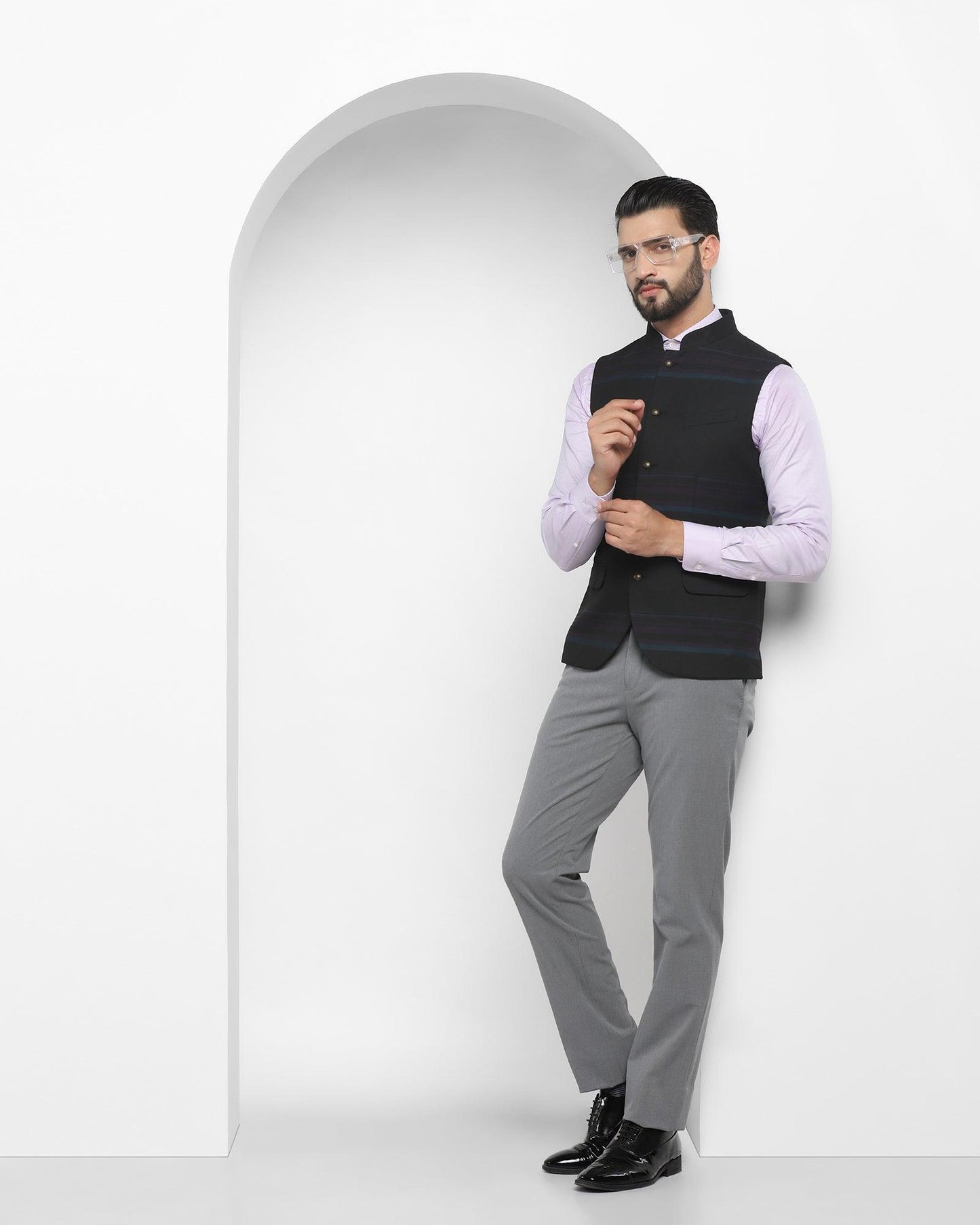 Bandhgala Formal Black Striped Waistcoat - Ariana