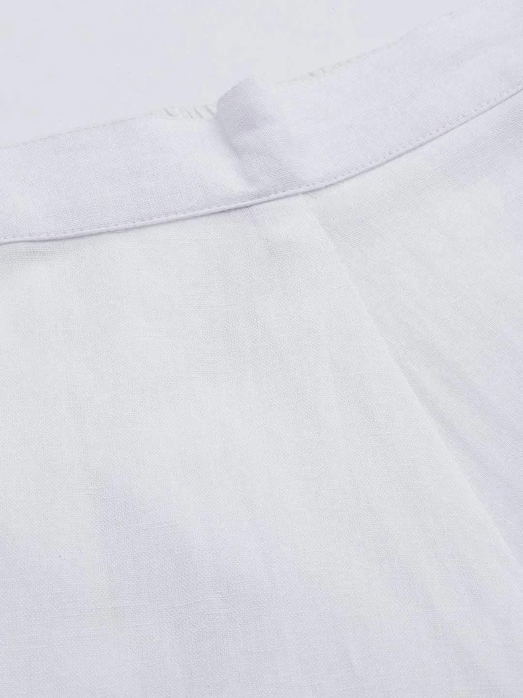 White Solid Cotton Trousers