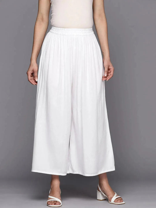 White Solid Rayon Palazzos