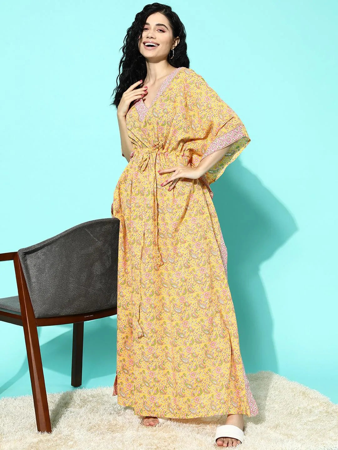Yellow Printed Cotton Nightdress